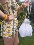 Lulu Square Drawstring Bag - White Cotton *SPRING FLASH SALE!* - Bow & Crossbones LTD