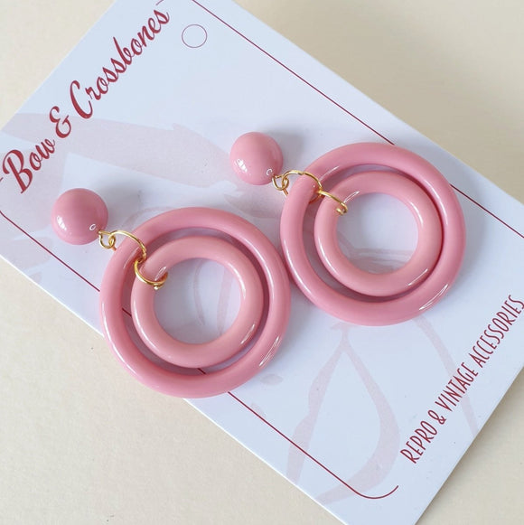 DOT Double Hoops - Baby Pink * SALE! * - Bow & Crossbones LTD