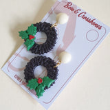 Festive Wreath Earrings - More Colours! *Limited Edition* - Bow & Crossbones LTD