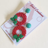 Festive Wreath Earrings - More Colours! *Limited Edition* - Bow & Crossbones LTD