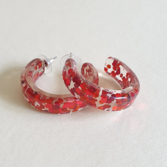 Grace Lucite Confetti Hoop Earrings - Garnet Red - Bow & Crossbones LTD