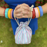 Lulu Square Drawstring Bag - Beach Stripes *SPRING FLASH SALE!* - Bow & Crossbones LTD