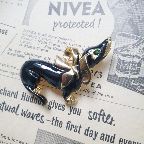 True Vintage Dachshund Brooch - Bow & Crossbones LTD