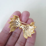 True Vintage Sculpted Leaf Bow Brooch - Gold - Bow & Crossbones LTD