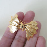 True Vintage Sculpted Leaf Bow Brooch - Gold - Bow & Crossbones LTD