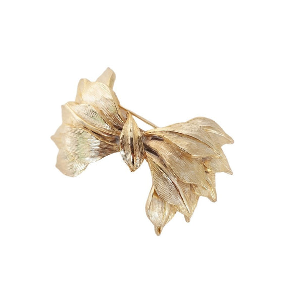 True Vintage Sculpted Leaf Bow Brooch - Gold - Bow & Crossbones LTD