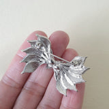 True Vintage Sculpted Leaf Bow Brooch - Silver - Bow & Crossbones LTD