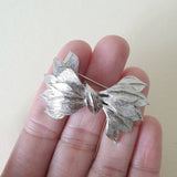 True Vintage Sculpted Leaf Bow Brooch - Silver - Bow & Crossbones LTD