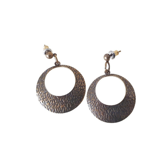 True Vintage Textured Hoop Earrings - Antique Copper - Bow & Crossbones LTD
